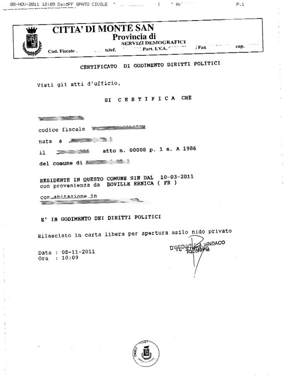 Certificato di godimento dei diritti politici