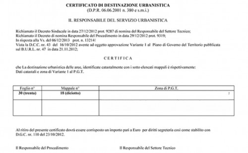 Certificato di destinazione urbanistica