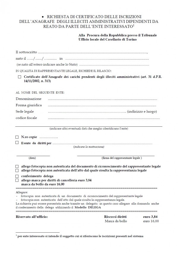 Certificato Carichi Pendenti degli Illeciti Amministrativi Zerocrazia