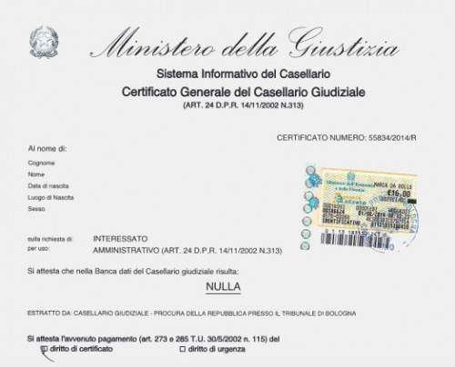 certificato casellario giudiziale